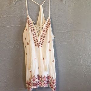Bohemian ivory lace up mini dress